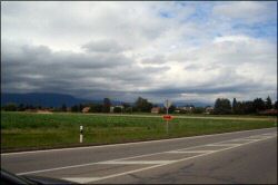 Road to Nyon. Sometimes you pass through towns, sometimes fields.